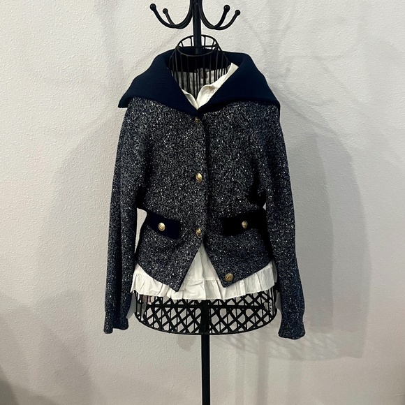 J Crew Marled Sailor Collar Blue Cardigan Medium - Picture 5 of 9